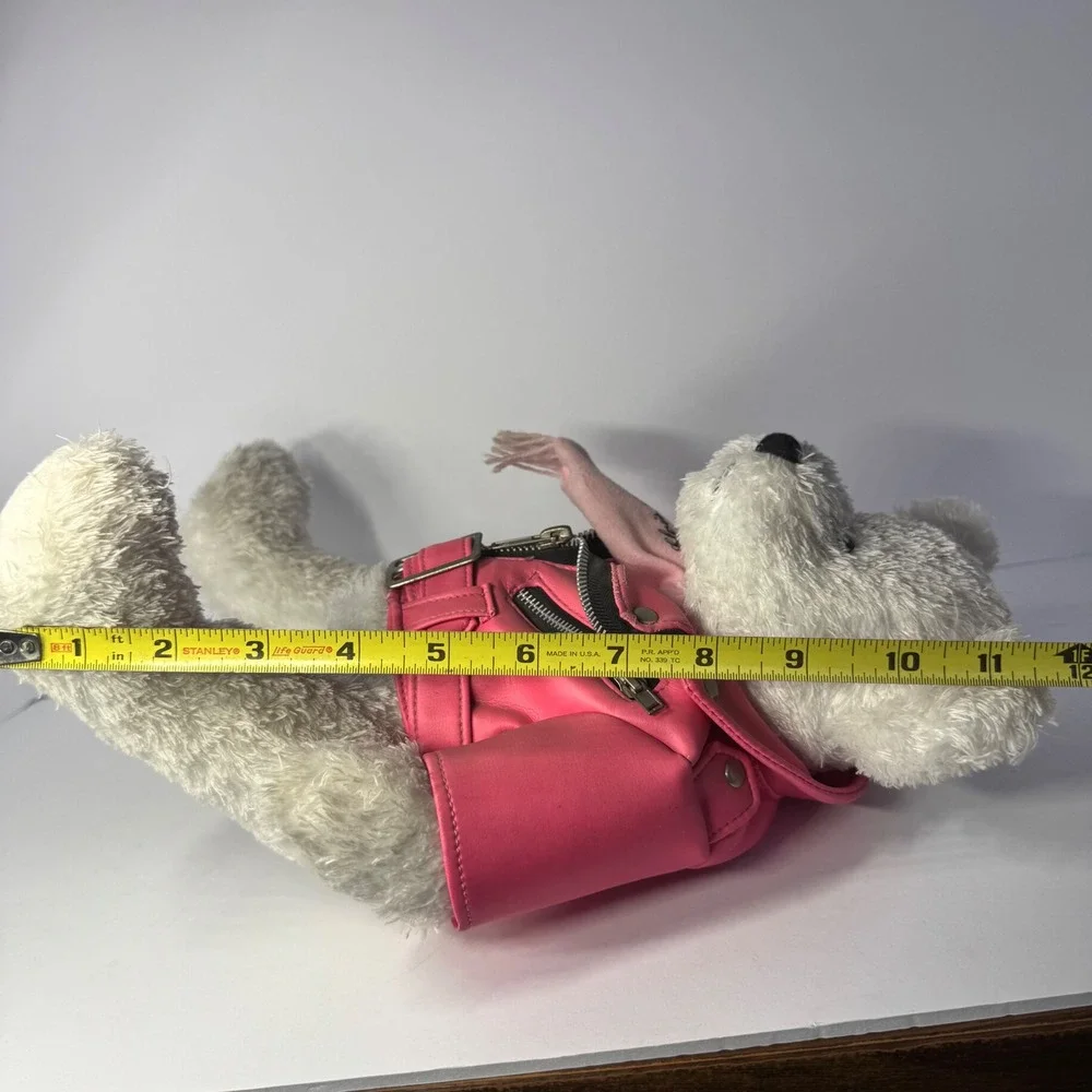 Elvis Presley Graceland Vintage White Teddy Bear Pink Moto Jacket 2004 12inch